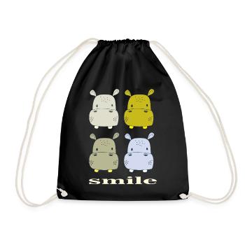 hippo smile - Drawstring Bag - black - Front