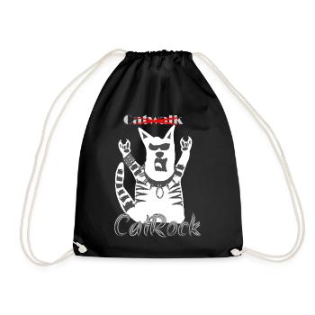 Funny Rocker Cat French Friesfork Heavy Metal - Drawstring Bag - black - Front