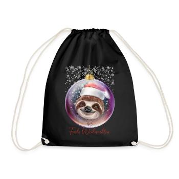Frohe Weihnachten Weihnachtsoutfit Faultier - Turnbeutel - Schwarz - Vorne