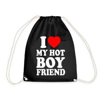 i love my hot boyfriend - Drawstring Bag - black - Front