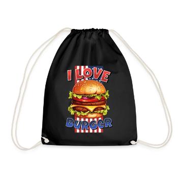 I Love Burger Hamburger Cheeseburger Fast Food USA - Drawstring Bag - black - Front