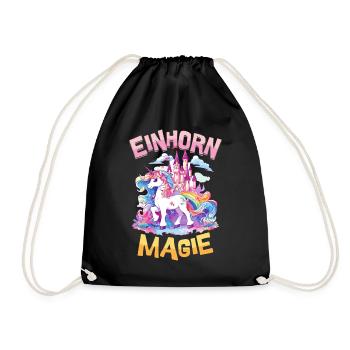 Einhorn Magie Regenbogen Schloss Bunt Fantasie - Turnbeutel - Schwarz - Vorne