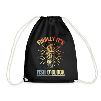 Finally It's Fish Clock - Drawstring Bag - black - Front