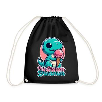 Ice Cream Dreamer Cute T-Rex with Ice Cream Gift - Drawstring Bag - black - Front