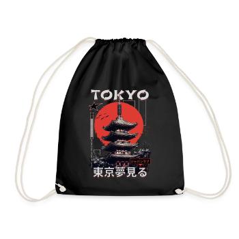 Tokio Japan Pagode Stadt Skyline Sonne Berg - Turnbeutel - Schwarz - Vorne