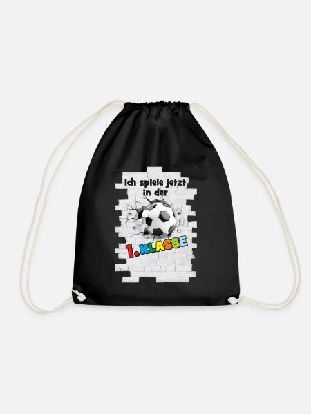 Einschulung - 1. Klasse - Fußball Mauer Durchbruch - Turnbeutel - Schwarz