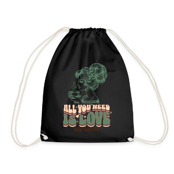Love & Coffee – Retro Woman Clipart - Drawstring Bag - black - Front
