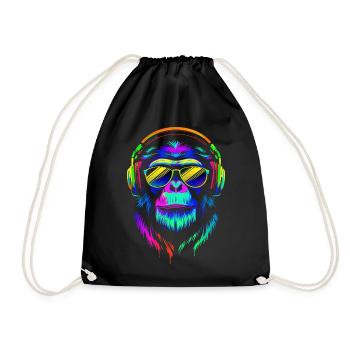 Retro gorilla in bright colors with headphones - Drawstring Bag - black - Front