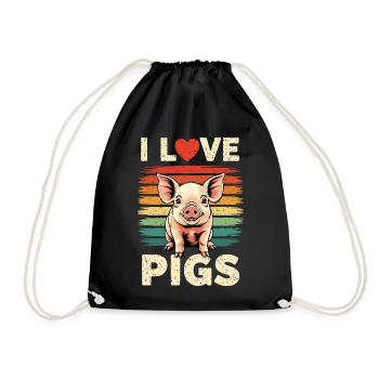 Schwein Sau Landwirt Bauer Geschenk Retro  - Turnbeutel - Schwarz - Vorne