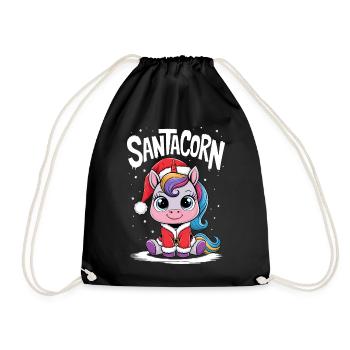 Einhorn Weihnachtspullover Santacorn Weihnachten - Turnbeutel - Schwarz - Vorne