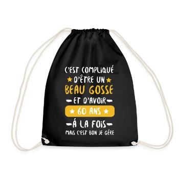 Handsome 60 Year Old Kid, Birthday Humor - Drawstring Bag - black - Front