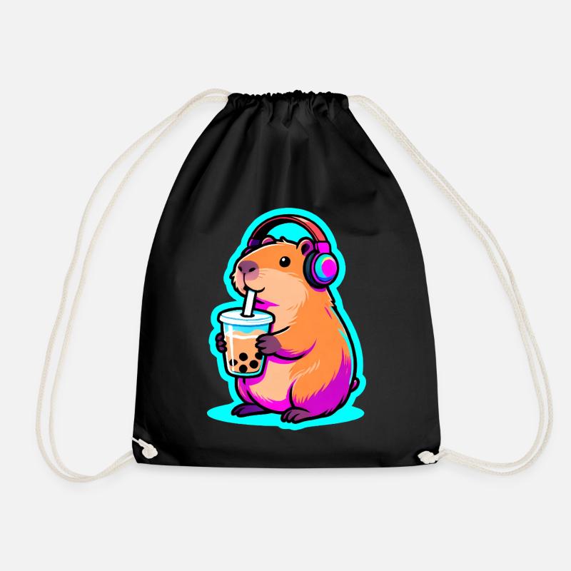 Süßes Capybara Bubble Tea Kawaii Tier Geschenk - Turnbeutel - Schwarz