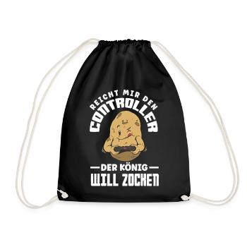Hands me the controller – King wants to play - Drawstring Bag - black - Front
