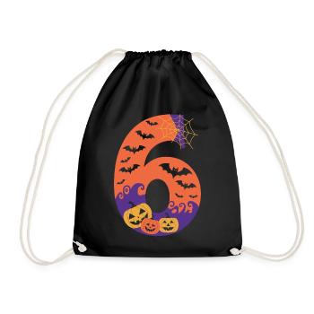 Halloween Spuk Zahl 6 Kürbis Design - Turnbeutel - Schwarz - Vorne