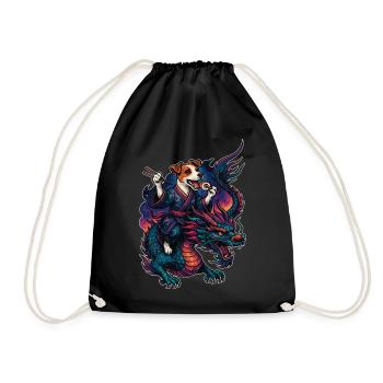 Sushi Jack Russell Terrier Kimono Drache Geschenk - Turnbeutel - Schwarz - Vorne