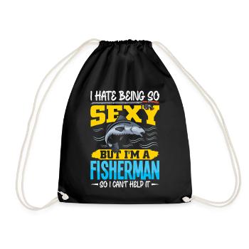 Fisherman Fish Fishing Sayings Funny Angler - Drawstring Bag - black - Front
