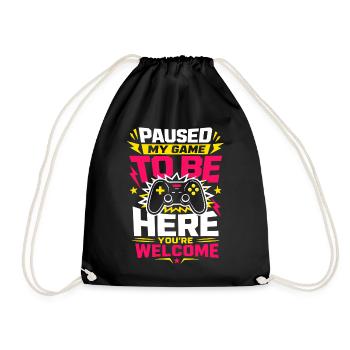 Paused My Game To Be Here Gamer - Drawstring Bag - black - Front