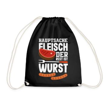 Grillmeister Geschenk Fleisch Wurst & Bier - Turnbeutel - Schwarz - Vorne