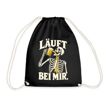 Läuft bei mir Bier Skelett Saufen Spruch Geschenk - Turnbeutel - Schwarz - Vorne
