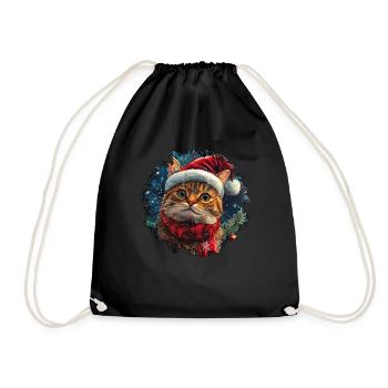Cat Santa Claus - Drawstring Bag - black - Front