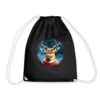 Hirsch Weihnachtsmann - Turnbeutel - Schwarz - Vorne