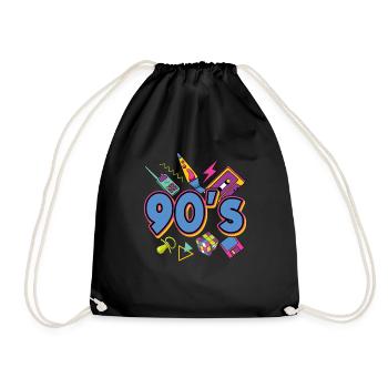 90s Theme Party 1990s Nineties Costume - Drawstring Bag - black - Front