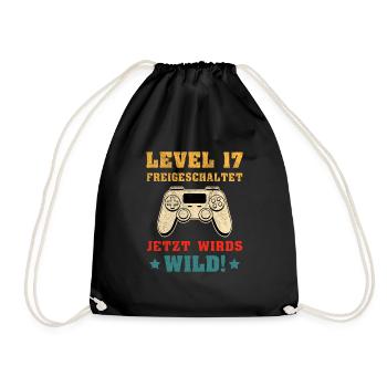 Level 17 Freigeschaltet Geburtstagsgeschenk - Turnbeutel - Schwarz - Vorne