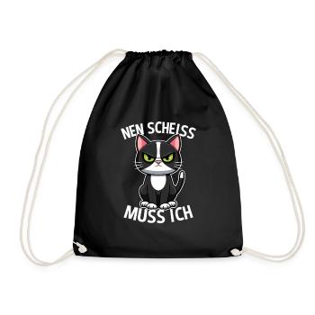 Nen Scheiss muss ich Katze Frecher Spruch - Turnbeutel - Schwarz - Vorne