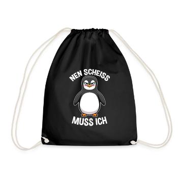 Nen Scheiss muss ich Pinguin Frecher Spruch - Turnbeutel - Schwarz - Vorne