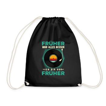 70s, 80s und 90s Jahre Retro Musik Schalplatte - Turnbeutel - Schwarz - Vorne