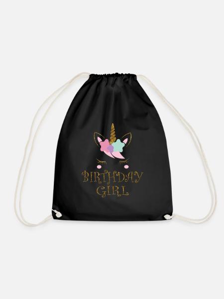 Birthdaygirl Unicorn - Glitter gift Birthday - Drawstring Bag - black