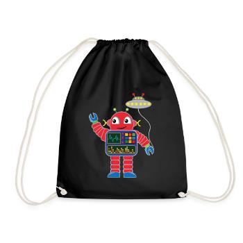 Petit robot rouge avec vaisseau spatial - Sac de sport léger - noir - Devant