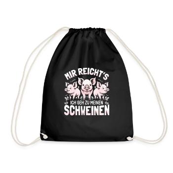Schwein Schweinchen Ferkelchen Ferkel Geschenk - Turnbeutel - Schwarz - Vorne