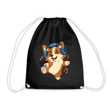 Corgi écoute de la musique et danse - Sac de sport léger - noir - Devant