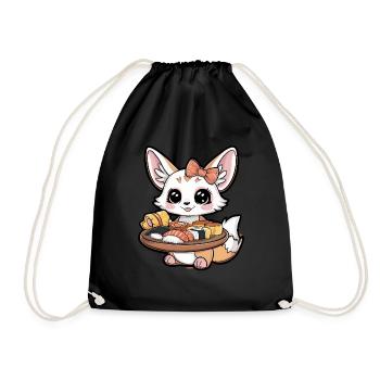 Kawaii Fennec Desert Fox with Japanese Sushi - Drawstring Bag - black - Front