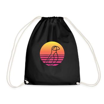 Atlantic puffin retro bird ornithologist - Drawstring Bag - black - Front