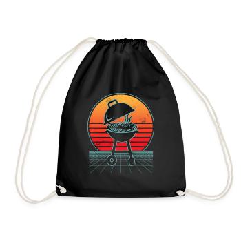 Vaporwave BBQ Lover Grillen Fleisch Grill Papa - Turnbeutel - Schwarz - Vorne