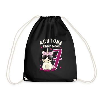 Geburtstag 7 Jahre Kinder Mädchen Einhorn T-shirt - Turnbeutel - Schwarz - Vorne