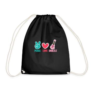 Peace Love Ukulele Gitarre Musik - Turnbeutel - Schwarz - Vorne
