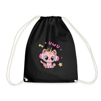 Uwu Katze Kawaii Süß Japan Anime - Turnbeutel - Schwarz - Vorne