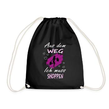 Ich muss Shoppen- Shopping Spruch Design - Turnbeutel - Schwarz - Vorne