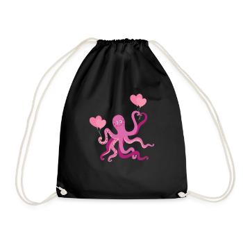 Octopus Heart Children Squid - Drawstring Bag - black - Front