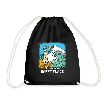 The Sea Is My Happy Place Lighthouse - Drawstring Bag - black - Front