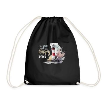 The Sea Is My Happy Place Lighthouse - Drawstring Bag - black - Front