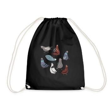 Funny cute pigeons children pigeon - Drawstring Bag - black - Front
