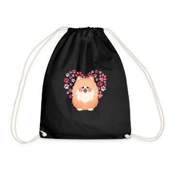 Pomeranian Heart Miniature Spitz Dog Puppy - Drawstring Bag - black - Front