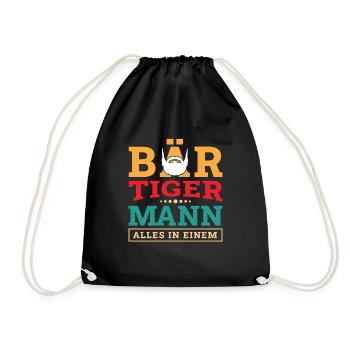 Bear Tiger Man Bearded Father Father's Day - Drawstring Bag - black - Front