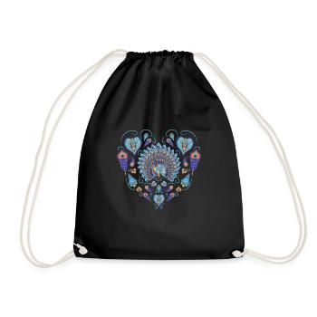 Peacock Heart Bird Ornamental Bird Feathers Colorful - Drawstring Bag - black - Front