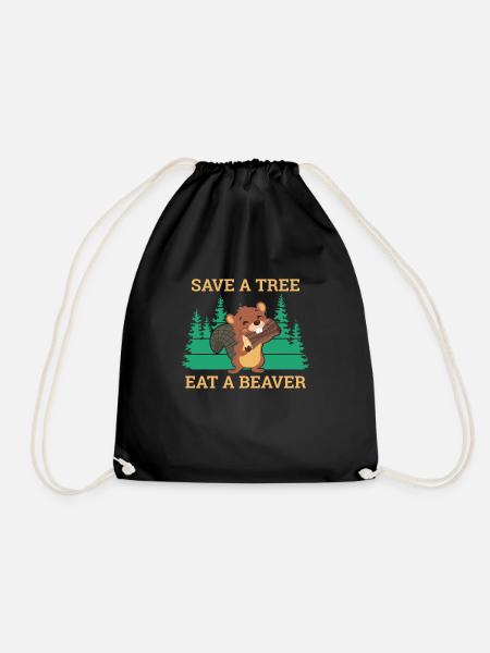 Save A Tree Eat A Beaver Biber Nager - Turnbeutel - Schwarz