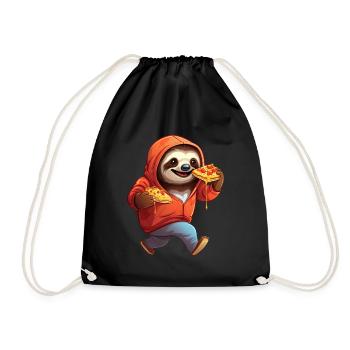 Sloth with pizza: The funny fast food jogger - Drawstring Bag - black - Front
